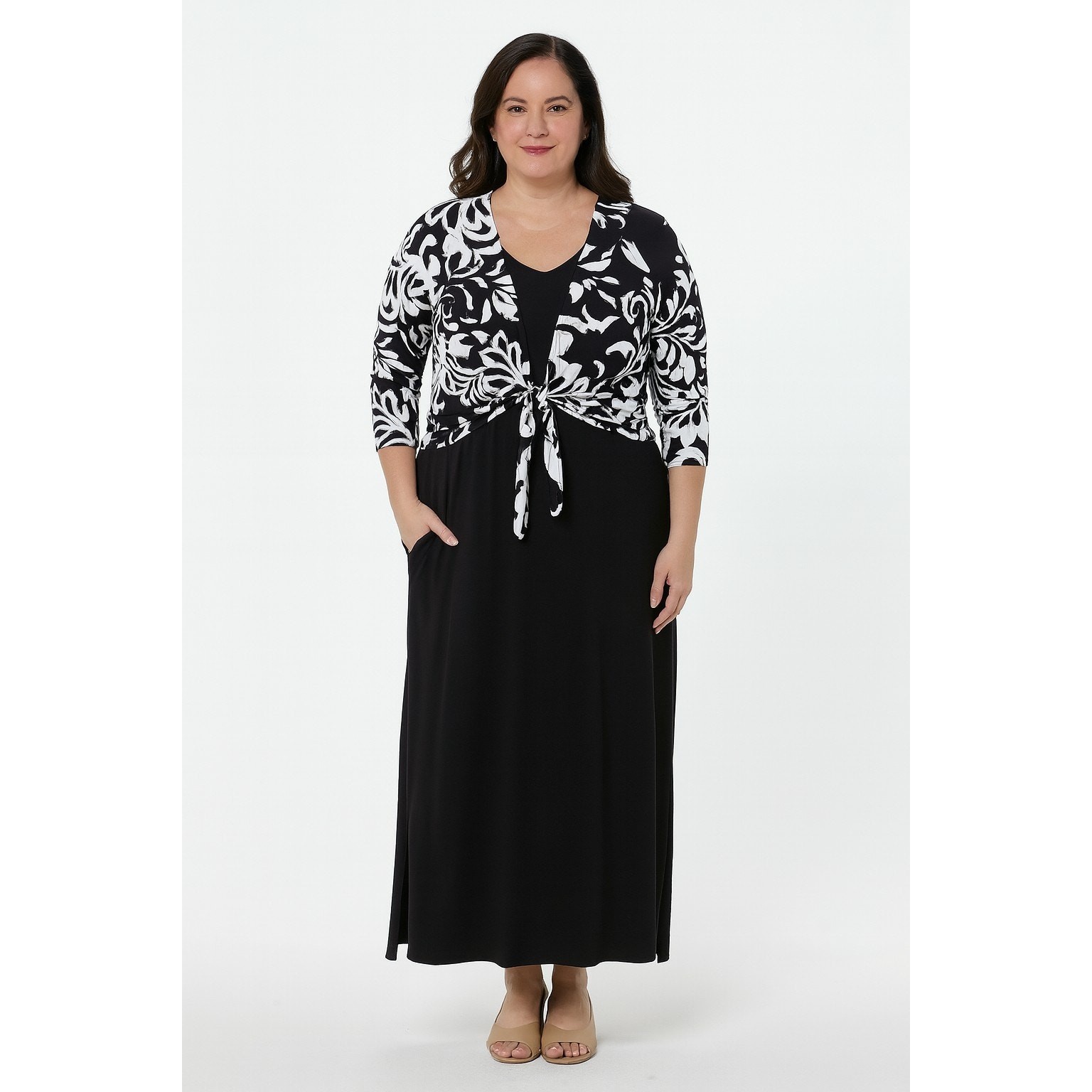 Isaac Mizrahi Live! Black & White Floral Maxi Dress with Shrug Women’s XL NWOT