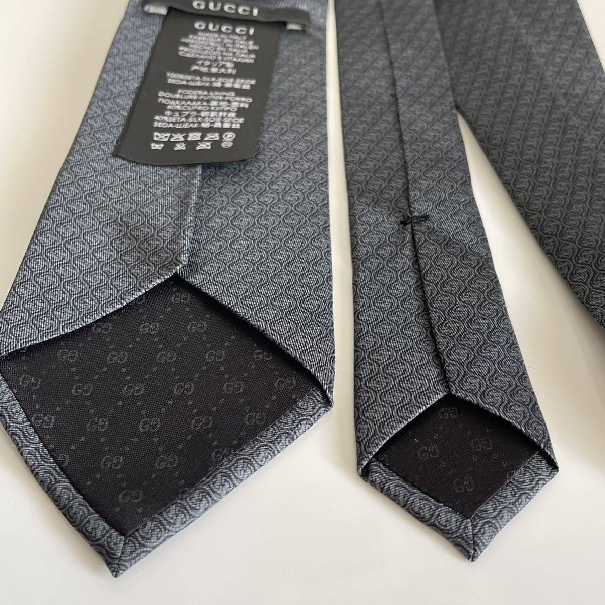 GUCCI Black Gray Interlocking GG Pattern Tie - image 9