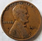 1911-P WHEAT CENT, FINE CONDITION, BROWN COLOR, CIRCULATED