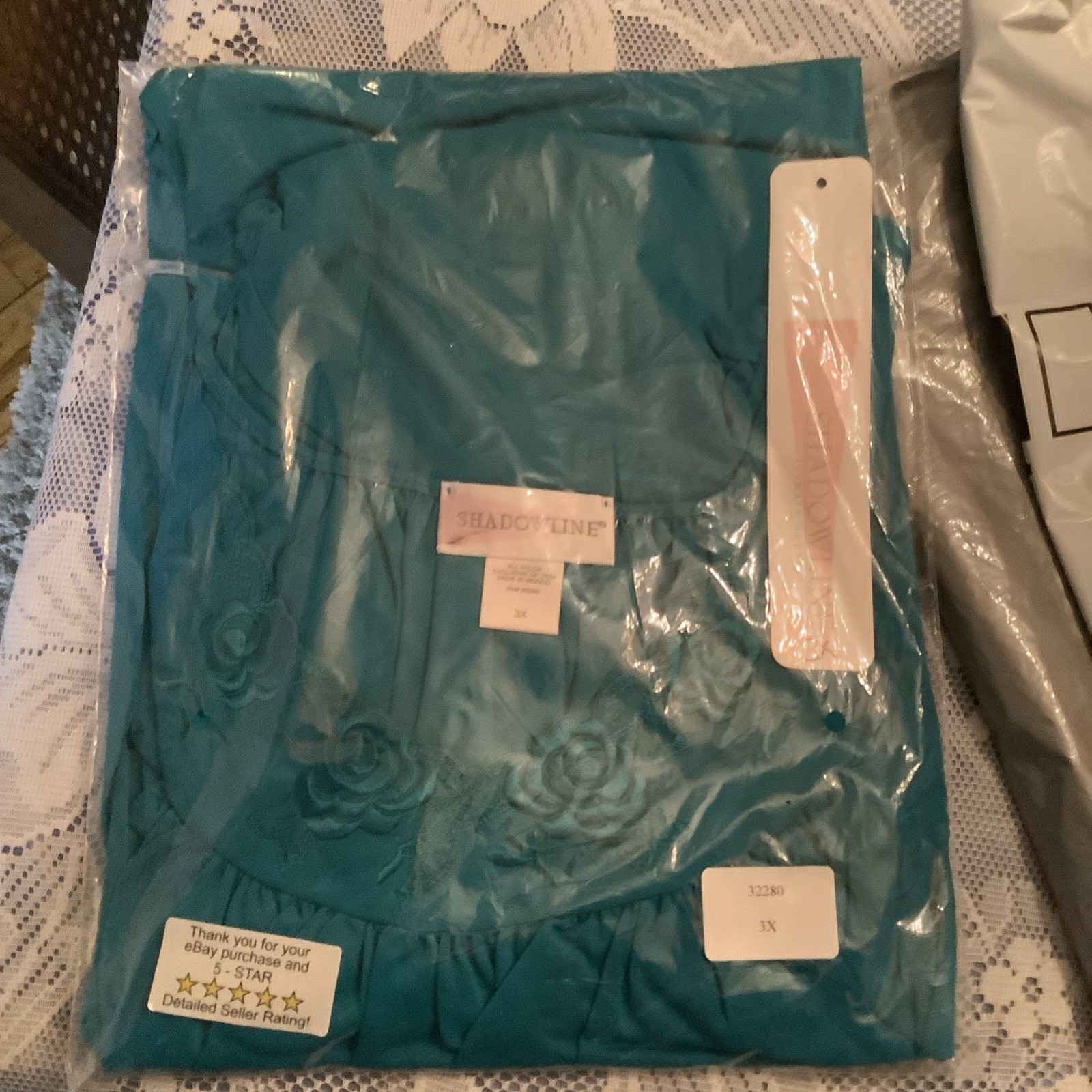 New With Tags ShadowLine Dark Jade 3X  Floral DesignTrim Nightgown FREE SHIPPING