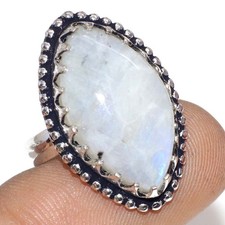 925 Silver Plated Top Quality Rainbow Moonstone Ring Gemstone US 7.5 JW