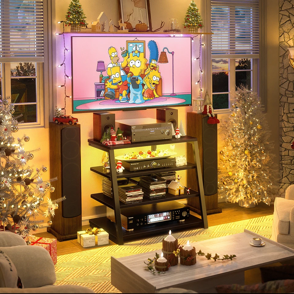 4-уровневая аудиовизуальная подставка с силовыми полосками и светодиодной аудиосистемой башня развлекательный центр - Изображение 2 из 4