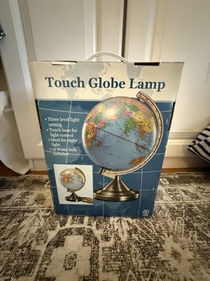 Illuminated World Globe 4-Way Touch Control Light-Up Table Lamp Chrome