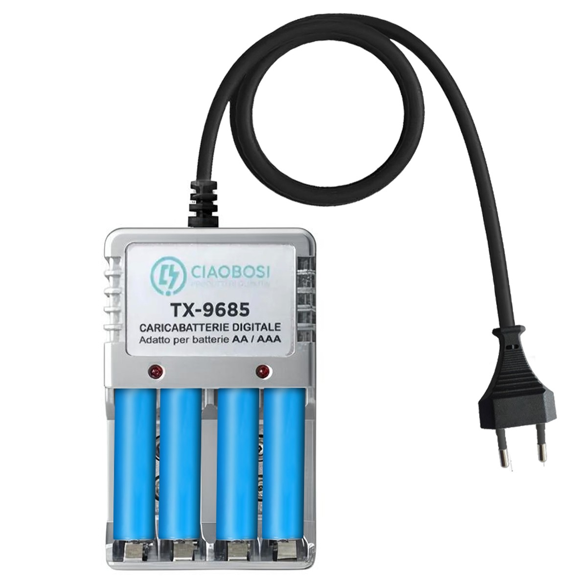 Chargeur batterie AA AAA 4 emplacements secteur 220V Avizar gris