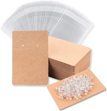 100 Pcs Earring Display Cards with Backs & Jewelry Bags Brown 3.5x2.4 in New