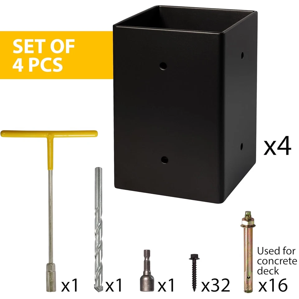 4 PCS 4x4 Post Anchor Base Brackets with Drain Holes for Decks & Fence Posts - Image 4 of 4