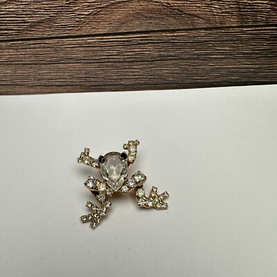 Vintage Bauer Frog Lapel Tack Pin Gold Tone Rhinestone - Stone Discolor