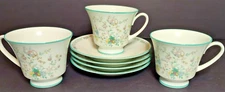 Noritake Teacup Saucer Paradise W80 8223 Sea Foam Mint Retired Set3 Cup 4 Saucer