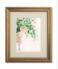 8x10 Traditional Ornate Gold Frame, Clear Glass  Warm White Mat for 4x6