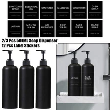 2/3Pcs 500ml Plastic Pump Bottles Empty Soap Dispenser With Waterproof 12 Labels