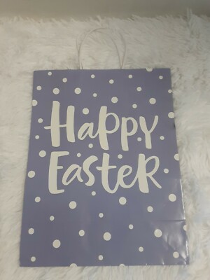 American Greetings Easter Gift Bag Purple & White Polka Dot W/Happy Easter NEW!