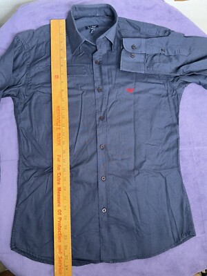 Vintage Armani Jeans Shirt Mens M Navy Blue Button Down Long