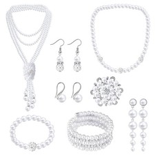 8Pcs Pearl Necklace and Earring Set for Women Faux Pearl Costume Jewelry Set ...
