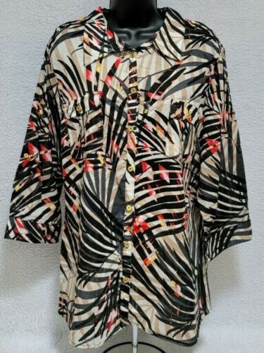 Jaclyn Smith Womens Shirt Top Blouse Size 1X Multicolor Leaf Floral