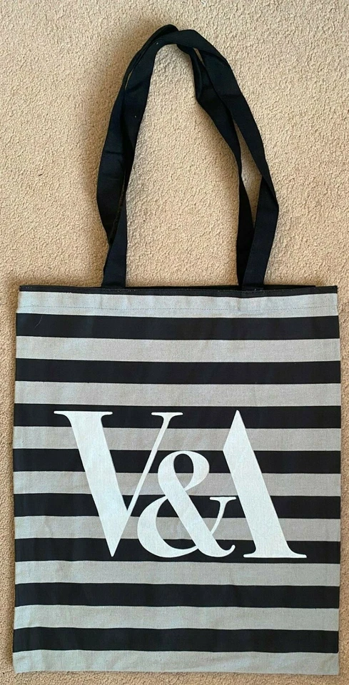 OFFICIAL V&A EXCLUSIVE TOTE BAG w/ BADGE * GREY & BLACK STRIPE DESIGN * OOP! - Image 2 of 4