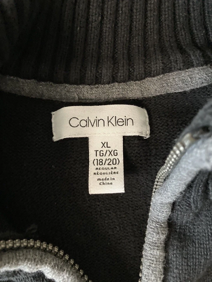 Chaqueta Suéter Calvin Klein Juvenil XL (18-20) Negra/Gris Acanalada Cremallera Completa Cuello Simulado Foto 3 de 4