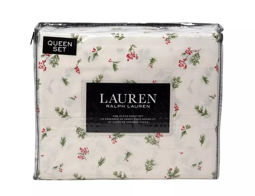 RALPH LAUREN QUEEN Weihnachten Urlaub Wacholder Stechpalme Beeren Baumwolle Lakenset NEU