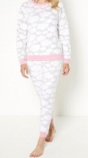 New Womens Cloud Print Fleece Twosie Pyjama Set Grey 