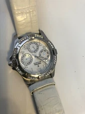 Festina Multi 16021 Ladies Silver Watch. Zirconia Encrusted Bezel. Leather Strap