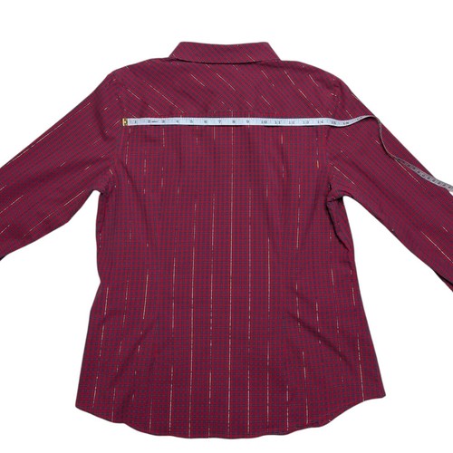 Talbots rot kariertes Langarmhemd Größe 10 Metallic Stretch faltenfest - Bild 10 von 12