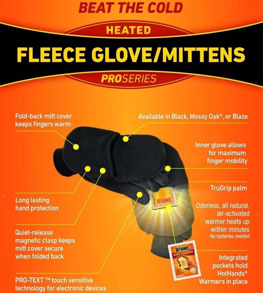 Hot Hands ProSeries Heated Fleece Glove/Mittens (Select Size) MB eBay