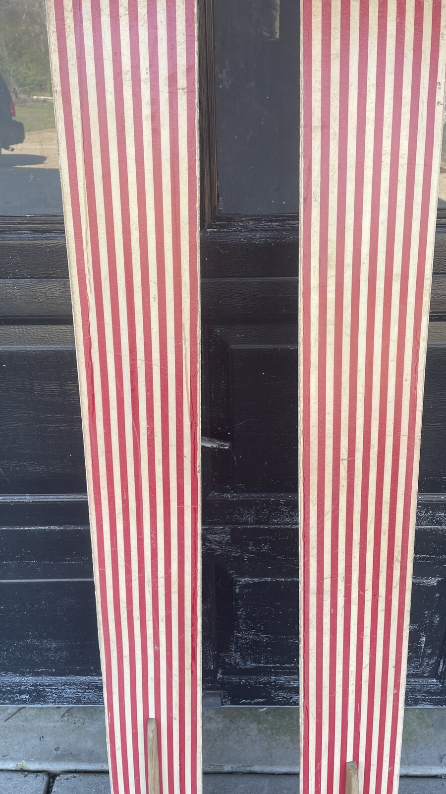 VINTAGE Kimball Fiberglass Red & White Striped Water Skis Lake House