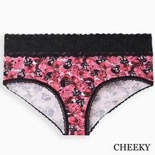 NWT TORRID 1X 14-16 Wide Lace Trim Cheeky Panty Cotton Rose  Skull Mid Rise