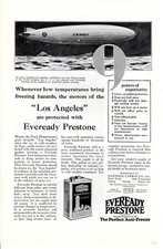 Vintage print ad 1928 Eveready Prestone Navy derigible  Los Angeles anti-freeze