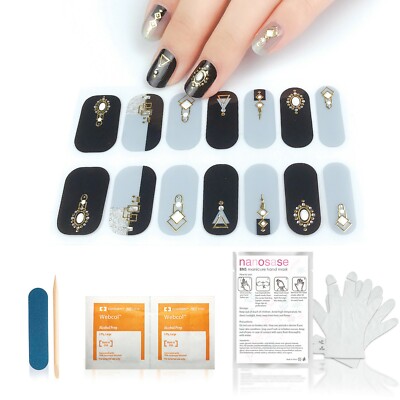 nanosase BNS bundle 14 Stylish 3D Nail Stickers + SPA Moisture Hand Mask 2 Pack