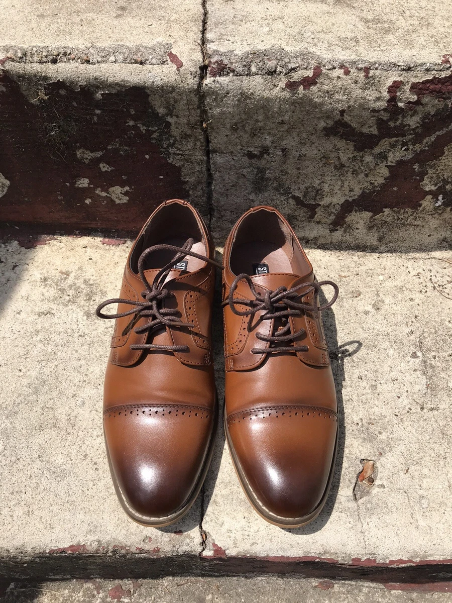 Stacy Adams Big Boy Dickinson Boys Oxford Cap Toe Cognac Dress Shoes Sz 4 M