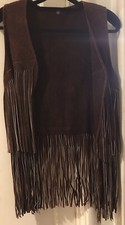 Vintage 60s 70s Brown Suede Fringe Vest Hippie Western