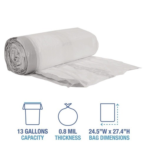 Drawstring Low-Density Can Liners 13 gal 24.5" x 27.4" White 100/Carton - Picture 4 of 6