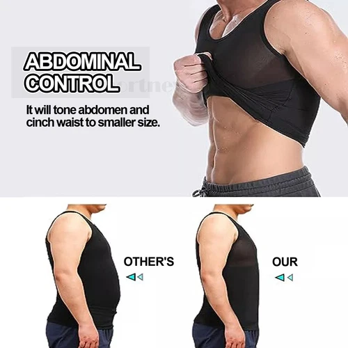 GILET DA UOMO BODY SHAPER SLIMMING PANCIA PETTO COMPRESSIONE T-SHIRT TANK TOP CINTURA - Foto 4 di 36
