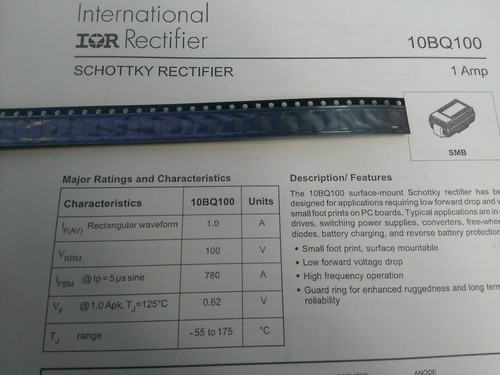 10 Stück 10BQ100 SCHOTTKY RECTIFIER (Gleichrichterdiode) SMD 1A 100V (M1630) - Picture 3 of 3