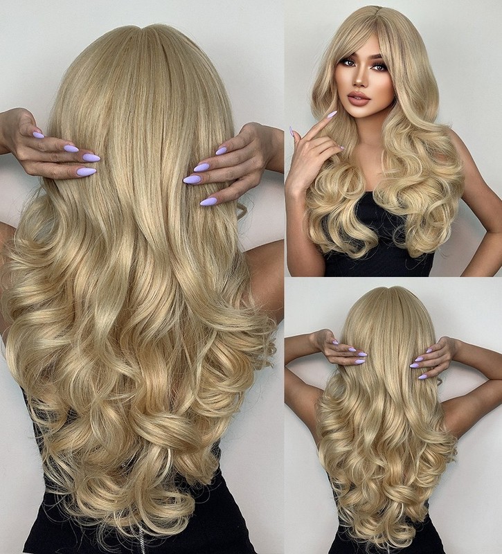 Light blonde Synthetic Hair Cosplay Wig With Bangs Long Wavy Halloween