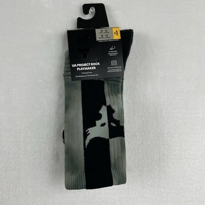 Under Armour Green Black UA Project Rock Playmaker Crew Socks Mens Size 8-12