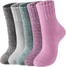 5 Pairs Wool Socks - Wool Socks for Women, Cozy Crew Socks, Warm Winter Socks fo