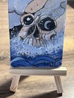 “Skull , Sea, And Sky “ aceo original painting 2.5 x 3.5 Acrylic — photo 1