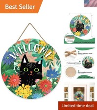 Charming Rustic Black Cat Welcome Sign - 12