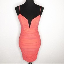 Saints + Secrets dress womens Large NEW coral plunging neckline pleated ruched