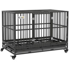 48" Heavy Duty Dog Crate Metal Cage Kennel with Lockable Wheels