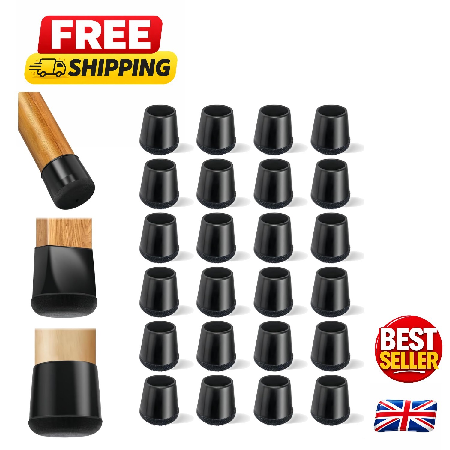 Effortless Noise Reduction with Chair Leg Protectors Pads - 24PCS Durable Design