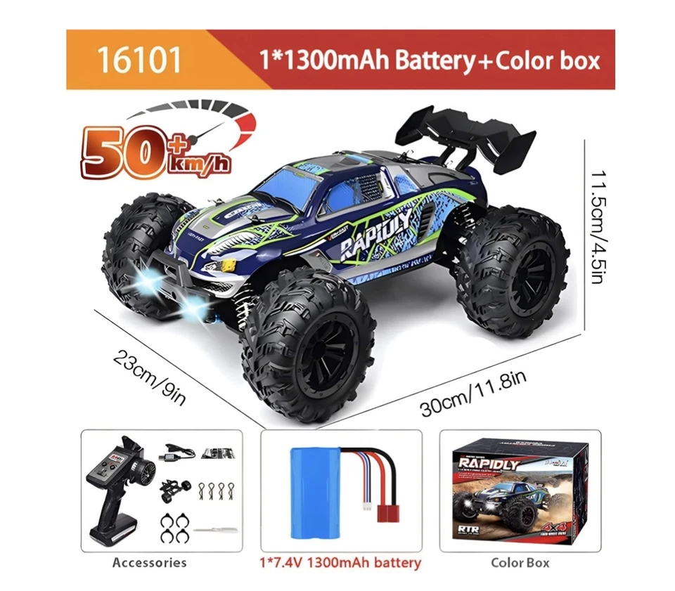 1/16 быстрый радиоуправляемый автомобиль для взрослых, внедорожник монстр-трак. MAX 50 KPH 4WD - Изображение 3 из 4