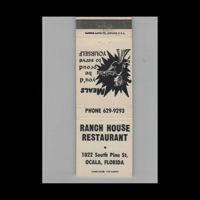 #ad #ad Matchbook Cover Ranch House Restaurant Ocala FL $4.95