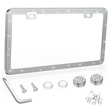 Bling License Plate Frame, Crystal License Plate Cover, Car License White1