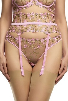 BNWT - DITA VON TEESE 6-Strap Rose Embroidered Suspender - RRP£85 - UK 14 - Pink