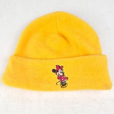 Vintage 90s Minnie Mouse Beanie Yellow Fleece Walt Disney World OSFA Winter Hat