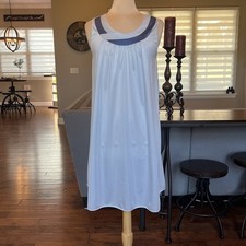 Vintage Lorraine Nightgown Women's M Gown Blue Satin Cottage Core Prairie Nylon