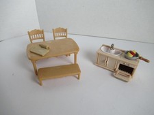 Calico Critters Kitchen Furniture Table 2 Chairs Bench Sink with Stove Accessory