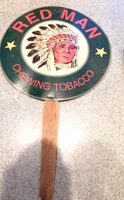 RED  MAN  Chewing Tobacco Wooden Handled Fan - Weston, Mo.